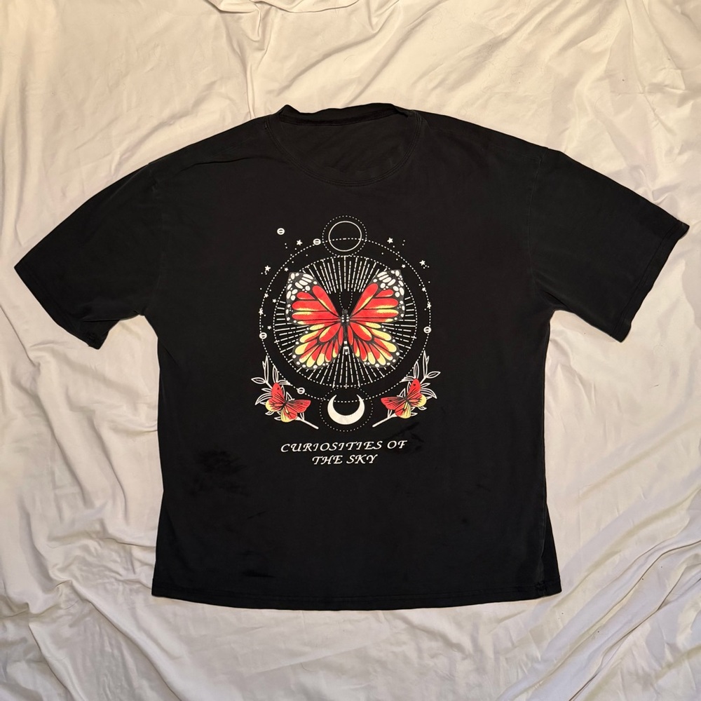 Black Graphic T-Shirt with Butterfly Design